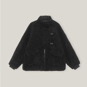 GANNI Black Boucle Wool coat
